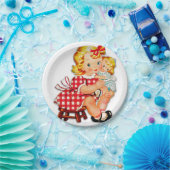 Klein meisje met  pop papieren bordje (Feest)