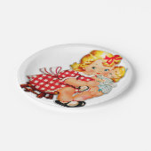 Klein meisje met  pop papieren bordje (Gekanteld)