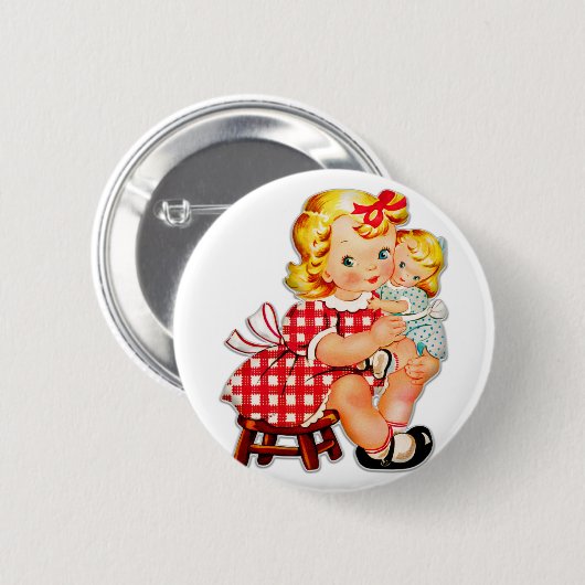 Klein meisje met pop ronde button 5,7 cm (Voorkant /achterkant)