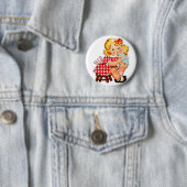 Klein meisje met  pop ronde button 5,7 cm (In situ)