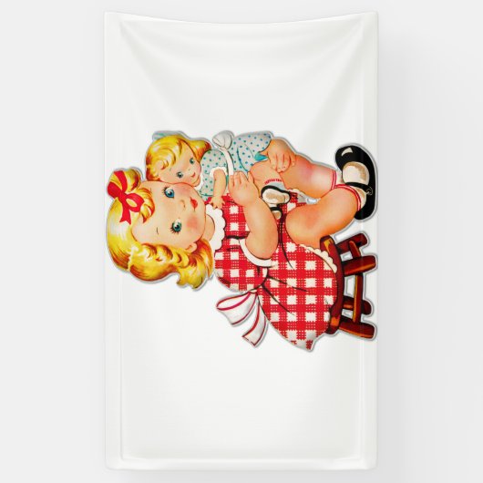 Klein meisje met  pop spandoek (Verticaal)