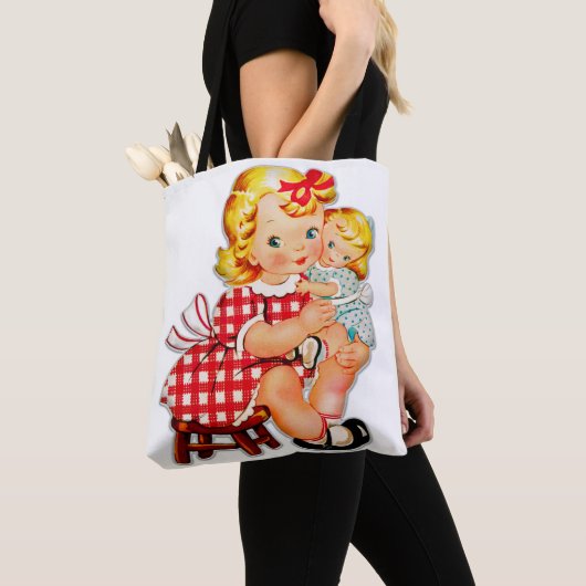 Klein meisje met  pop tote bag (Dichtbij)