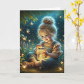 Klein meisje met potje vuurvliegjes kaart (Gele Bloem)