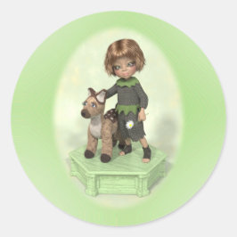 Klein meisje met pushtoy klassieke ronde stick ronde sticker