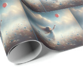 Klein meisje met rode ballon cadeaupapier (Rol Hoek)