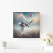 Klein meisje met rode ballon vierkante klok (Huis)