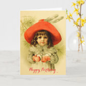 Klein meisje met rood Pet die zondag met sneeuwbal Kaart (Gele Bloem)