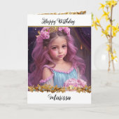  klein meisje met roze rozen in haar haar kaart (Gele Bloem)