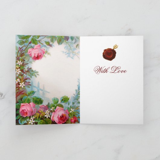 Klein meisje met roze rozen Valentijn' dag Feestdagen Kaart (Binnen)