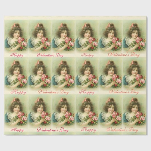 Klein meisje met roze rozen, Valentijnsdag Cadeaupapier (Vlak)