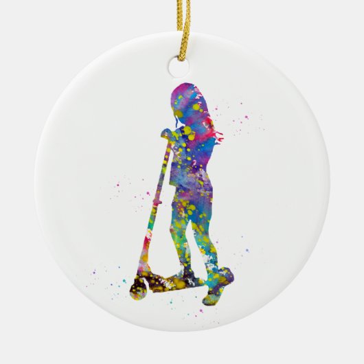 Klein meisje met scooter keramisch ornament (Voorkant)