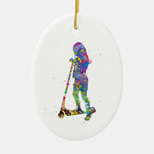 Klein meisje met scooter keramisch ornament (Voorkant)