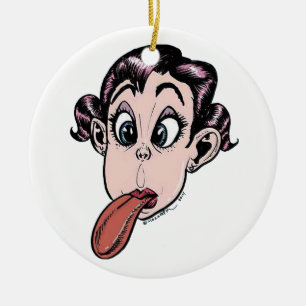 Klein meisje met tongen tikken uit keramisch ornament