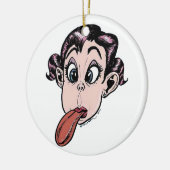 Klein meisje met tongen tikken uit keramisch ornament (Links)