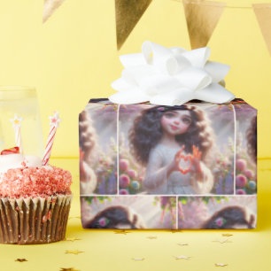 Klein meisje met vingers die een hart vormen cadeaupapier