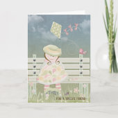 klein meisje met vlieger op bank voor verjaardag kaart (Voorkant)