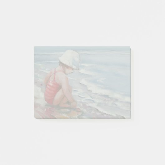 Klein meisje met wit pet op het strand post-it® notes (Voorkant)