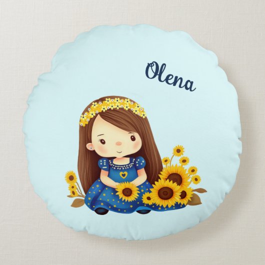 Klein meisje met zonnebloemen rond kussen (Voorkant)