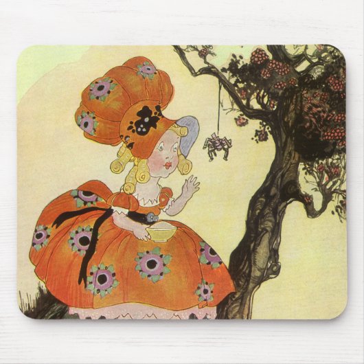 Klein Meisje Muffet & Spin, Vintage Moeder de Gans Muismat (Voorkant)