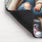 Klein meisje nemen een selfie met hond muismat (Hoek)