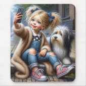 Klein meisje nemen een selfie met hond muismat (Voorkant)