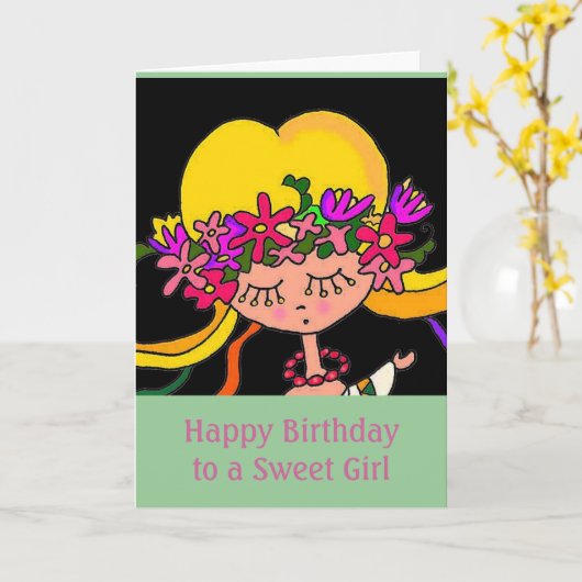 Klein meisje Oekraïense volkskunst Kaart (Gele Bloem)