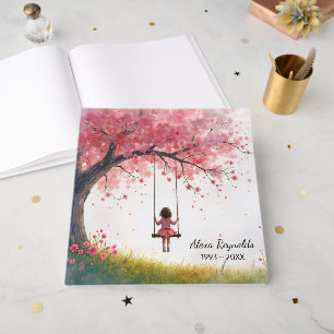 Klein meisje op een kersenboom schommel gastenboek