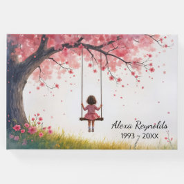 Klein meisje op een kersenboom schommel gastenboek