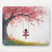 Klein meisje op een kersenboom schommel