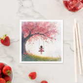 Klein meisje op een kersenboom schommel servet (Insitu)