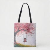 Klein meisje op een kersenboom schommel tote bag (Voorkant)