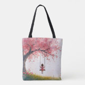 Klein meisje op een kersenboom schommel tote bag (Achterkant)