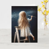 Klein meisje op een ladder die sterren schildert kaart (Gele Bloem)