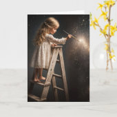 Klein meisje op een ladder die sterren schildert kaart (Gele Bloem)
