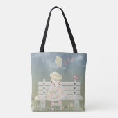 klein meisje op een parkbank met kite en vogel tote bag (Achterkant)