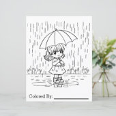 Klein meisje op een regenachtige dag | kleurplaat (Staand voorkant)