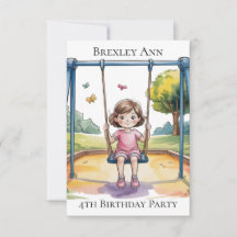 Klein meisje op een schommel 4e verjaardagsfeestje