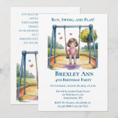 Klein meisje op een swing 4e verjaardagsfeestje kaart (Voorkant / Achterkant)