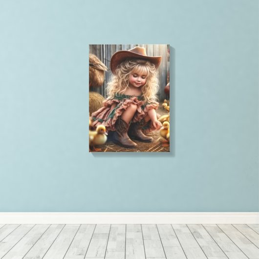 Klein meisje op het Boerderij uitgestrekte canvas (Insitu (Houten vloer))