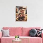 Klein meisje op het Boerderij uitgestrekte canvas (Insitu (Woonkamer))