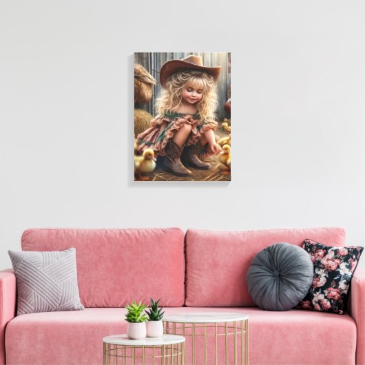 Klein meisje op het Boerderij uitgestrekte canvas (Insitu (Woonkamer))