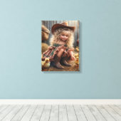 Klein meisje op het Boerderij uitgestrekte canvas Afdruk (Insitu (Houten vloer))