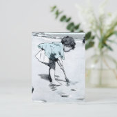 klein meisje op het strand briefkaart (Staand voorkant)