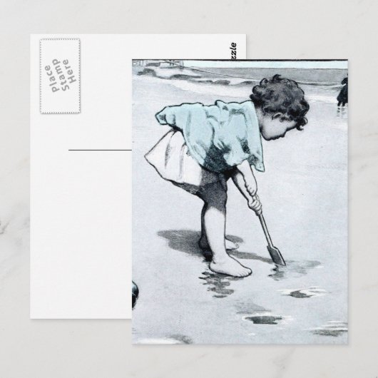  klein meisje op het strand briefkaart (Voorkant / Achterkant)