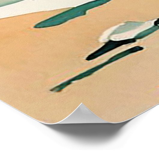 Klein meisje op het strand, waterverf oceaangolven poster (Hoek)