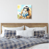 Klein meisje op hooibaal canvas afdruk (Insitu (Slaapkamer))