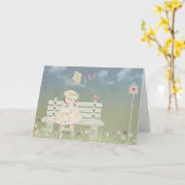 klein meisje op parkbank kaart (Gele Bloem)