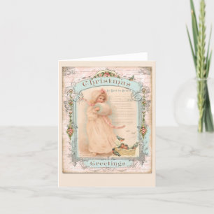 Klein meisje pastel kerstmis met vogels bedankkaart