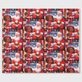 Klein meisje praten met de kerstman cadeaupapier (Vlak)