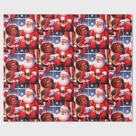 Klein meisje praten met de kerstman cadeaupapier (Vlak)